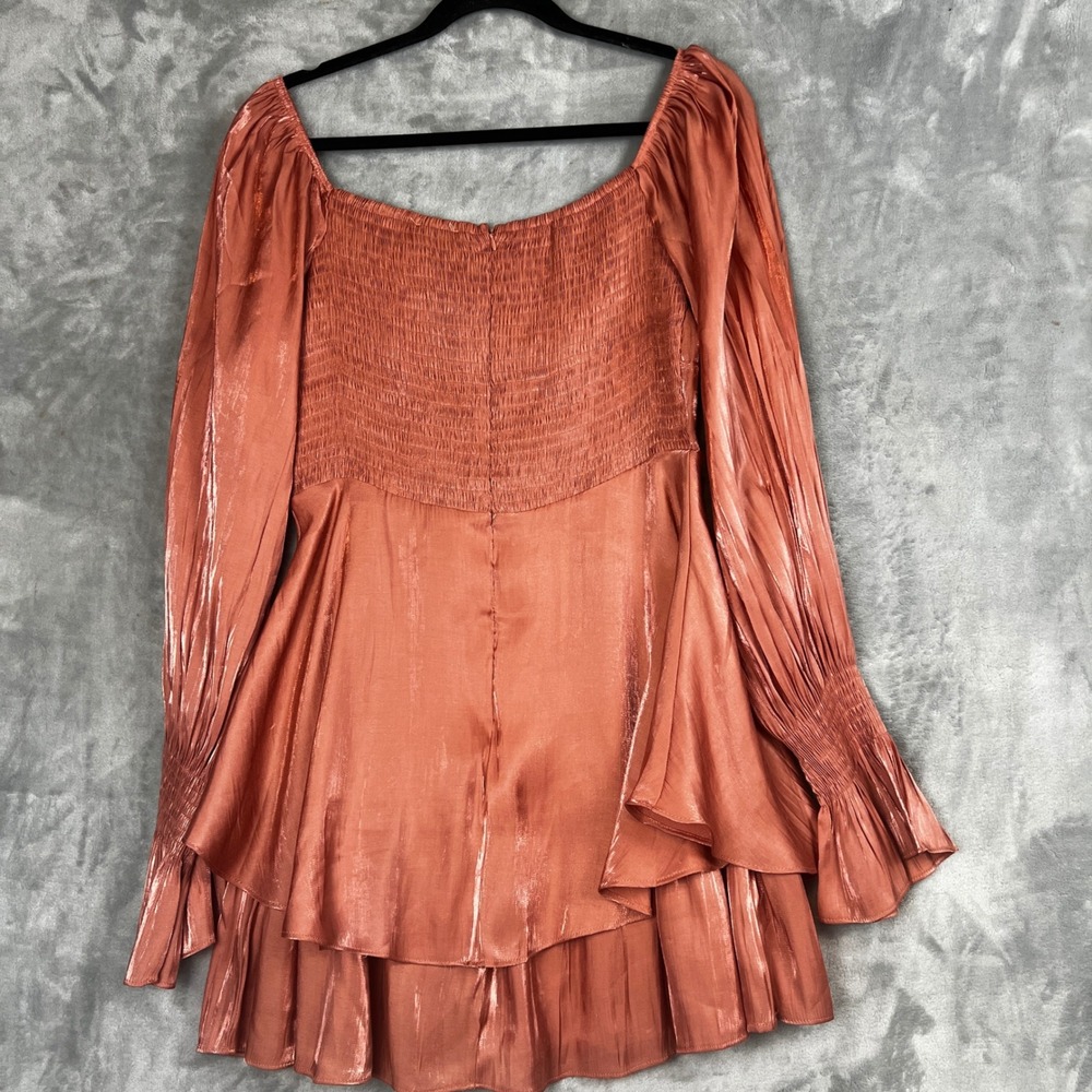 Women Y2K Metallic Baby Doll Tiered Ruffle Long Sleeve Square Neck Dress Large - Picture 3 of 10